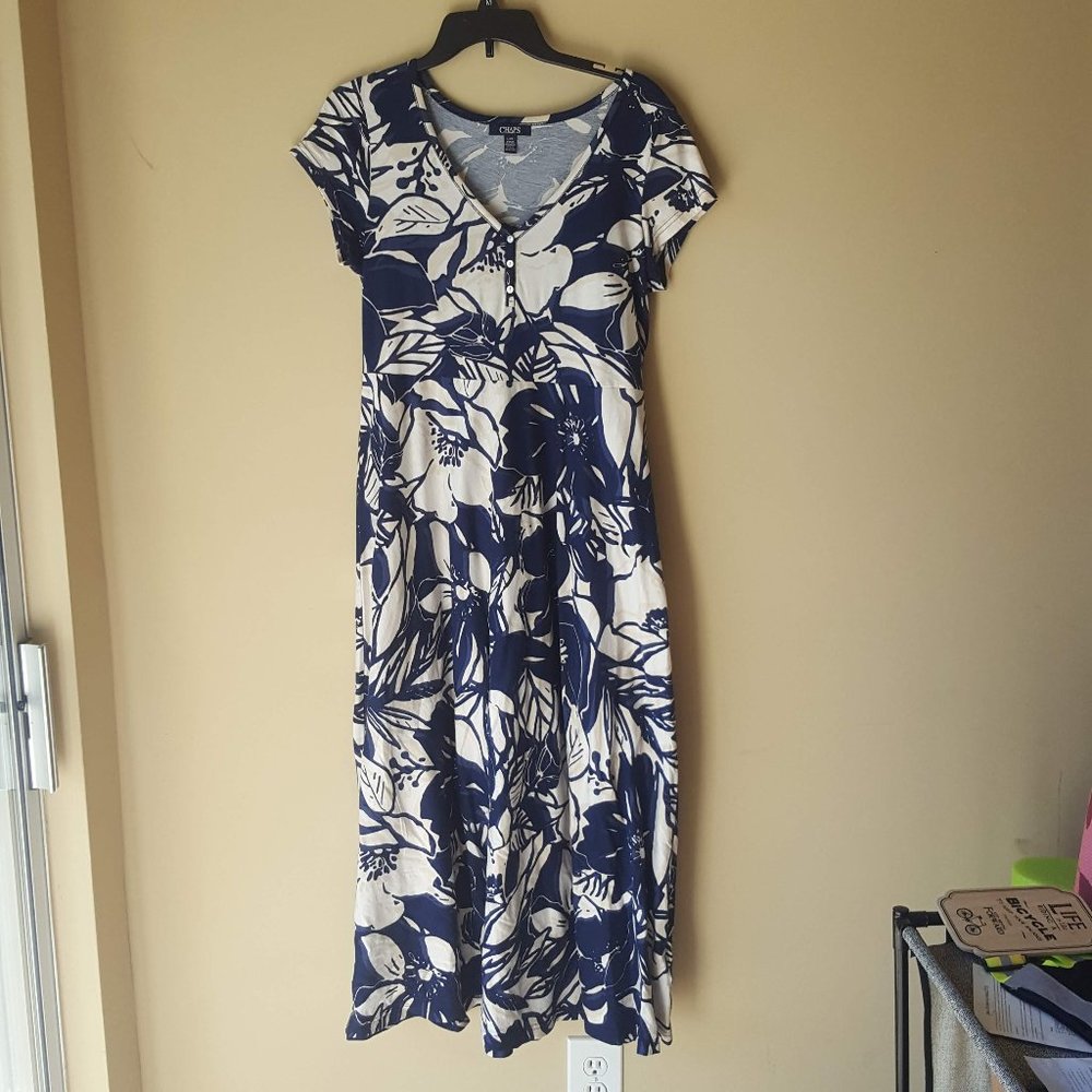 Navy Blue Floral Midi Dress - Chaps - Large